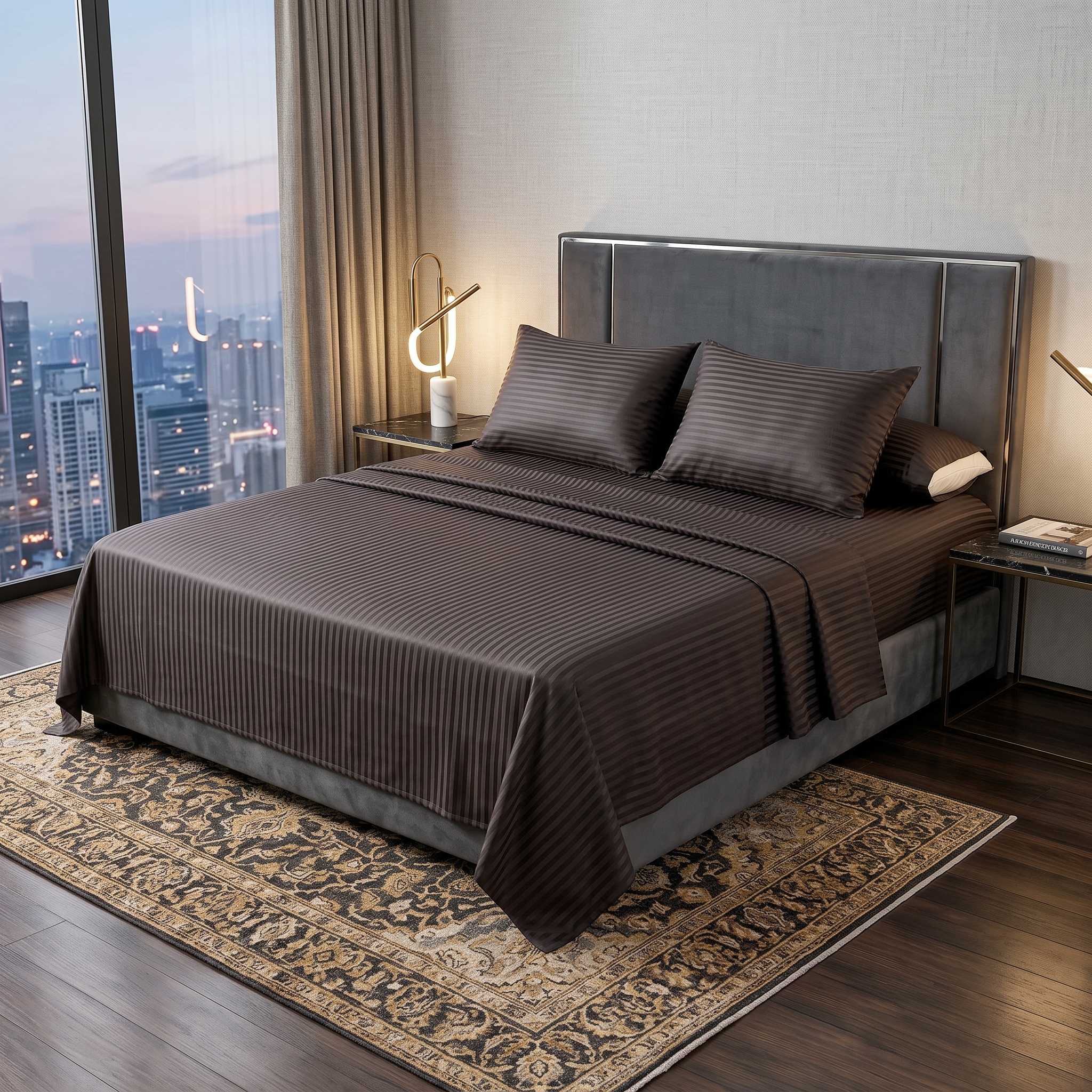 Striped Flat Sheet 400 Dark Grey