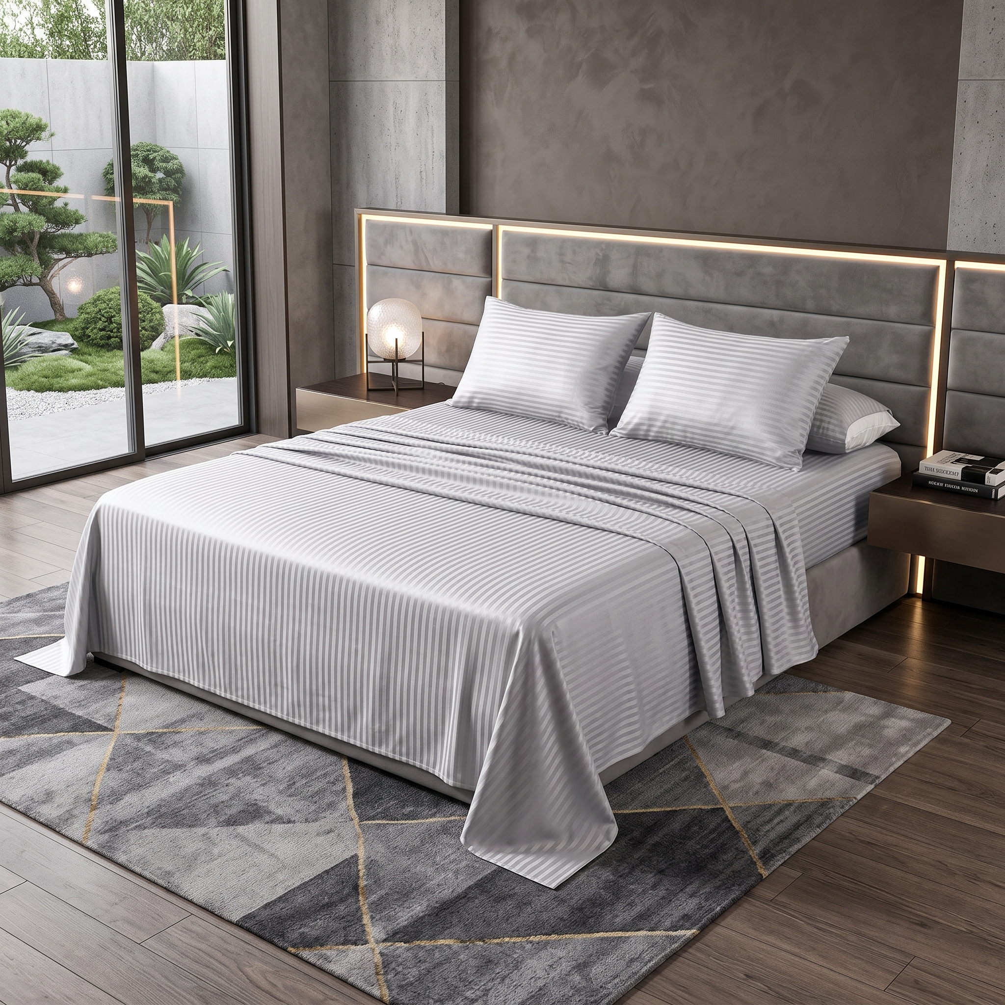 Striped Flat Sheet 404 Light Grey