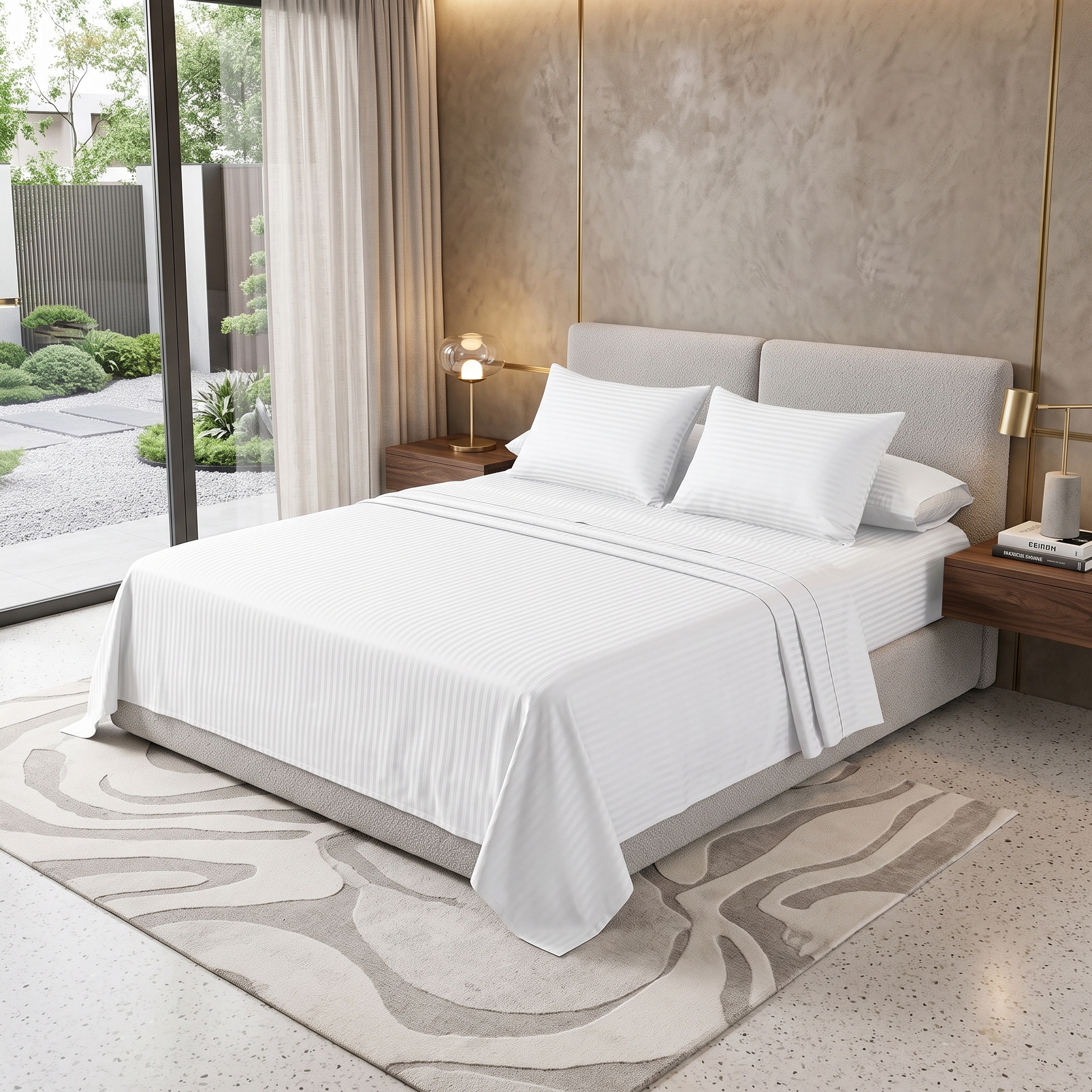 Striped Flat Sheet 406 White
