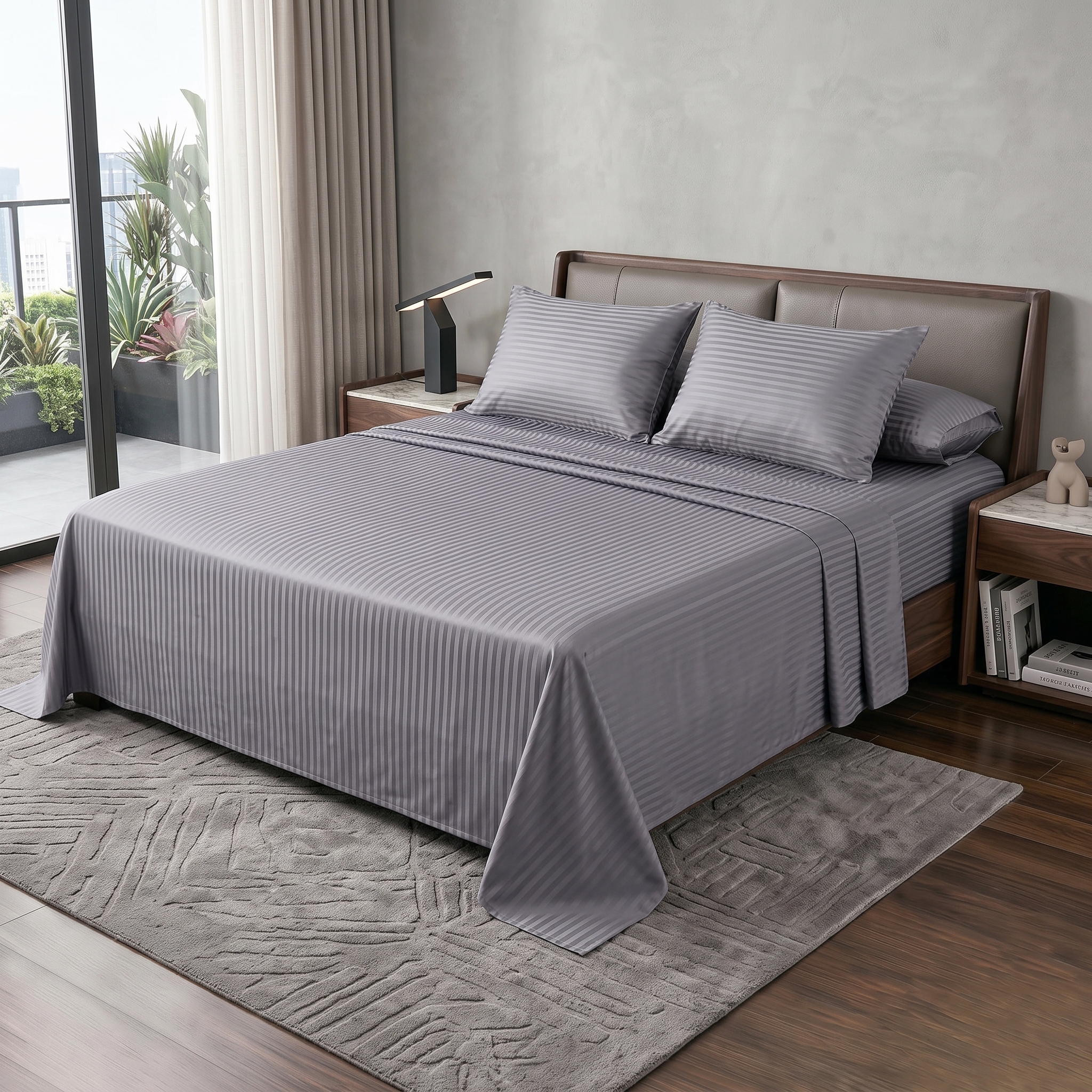 Striped Flat Sheet 407 Grey