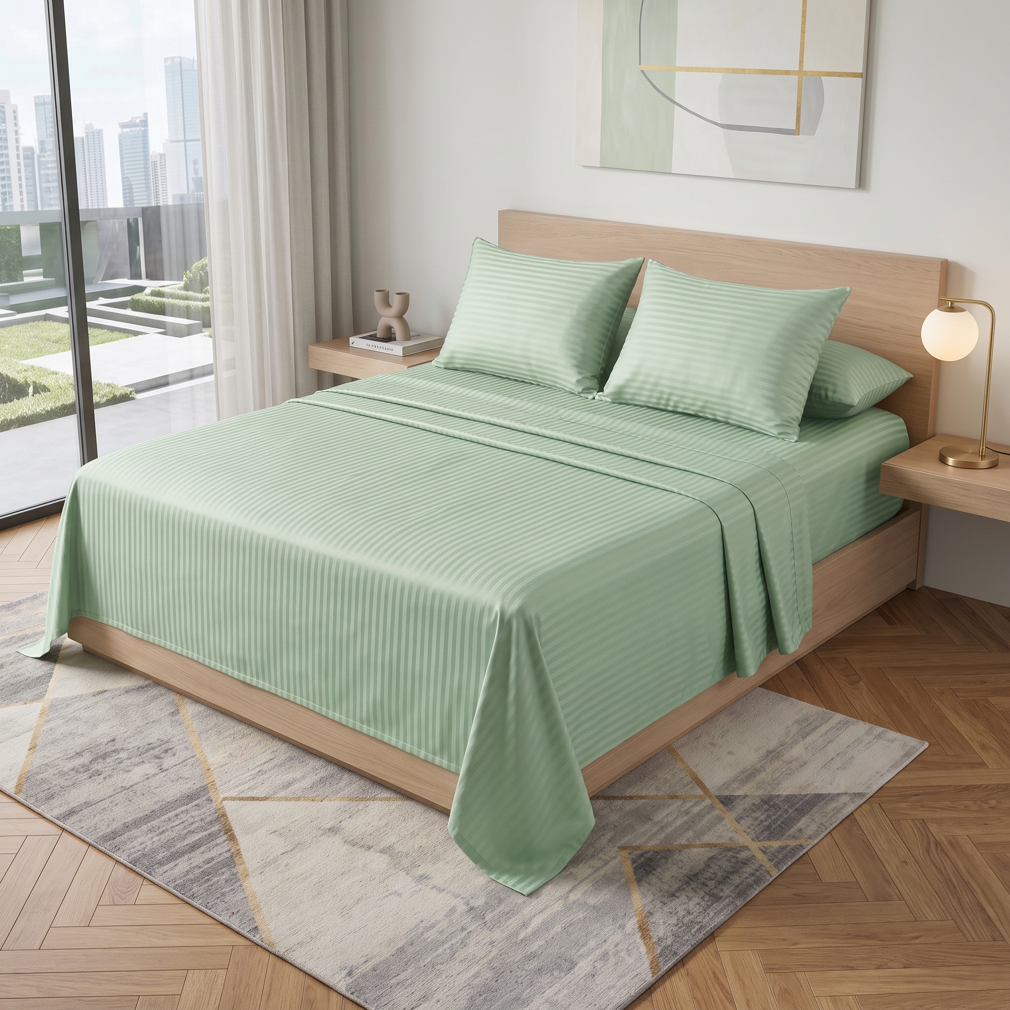 Striped Flat Sheet 409 Green