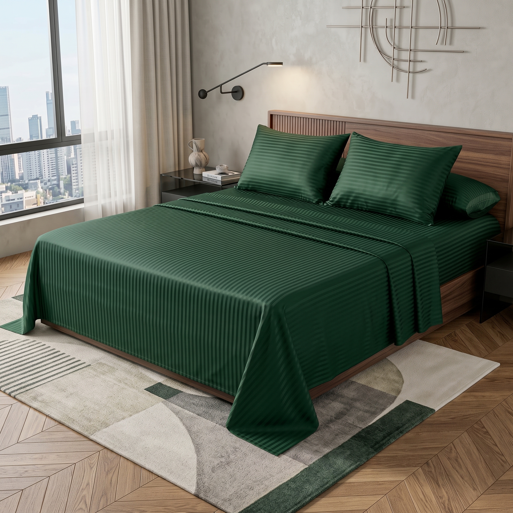 Striped Flat Sheet 410 Olive