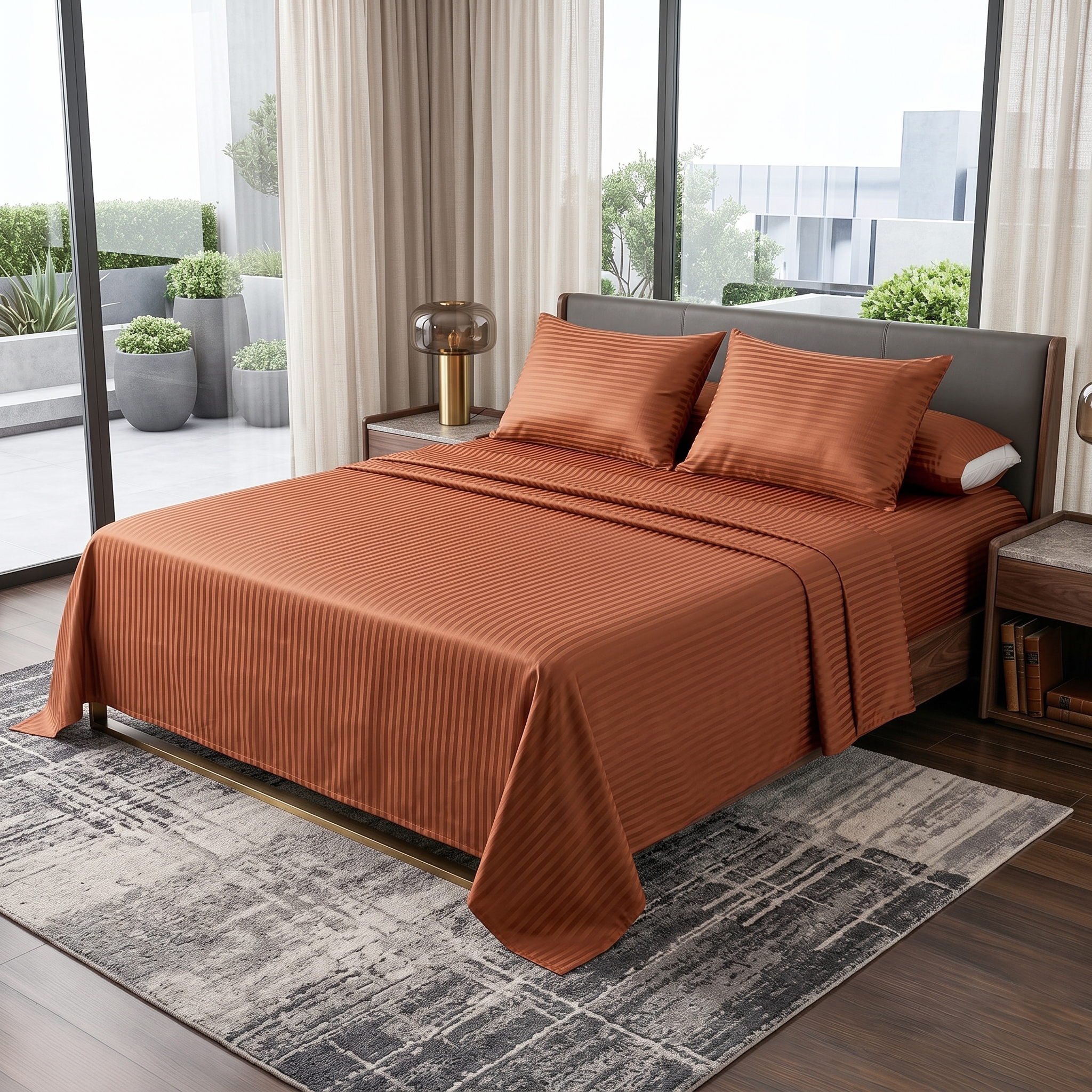 Striped Flat Sheet 411 Salmon